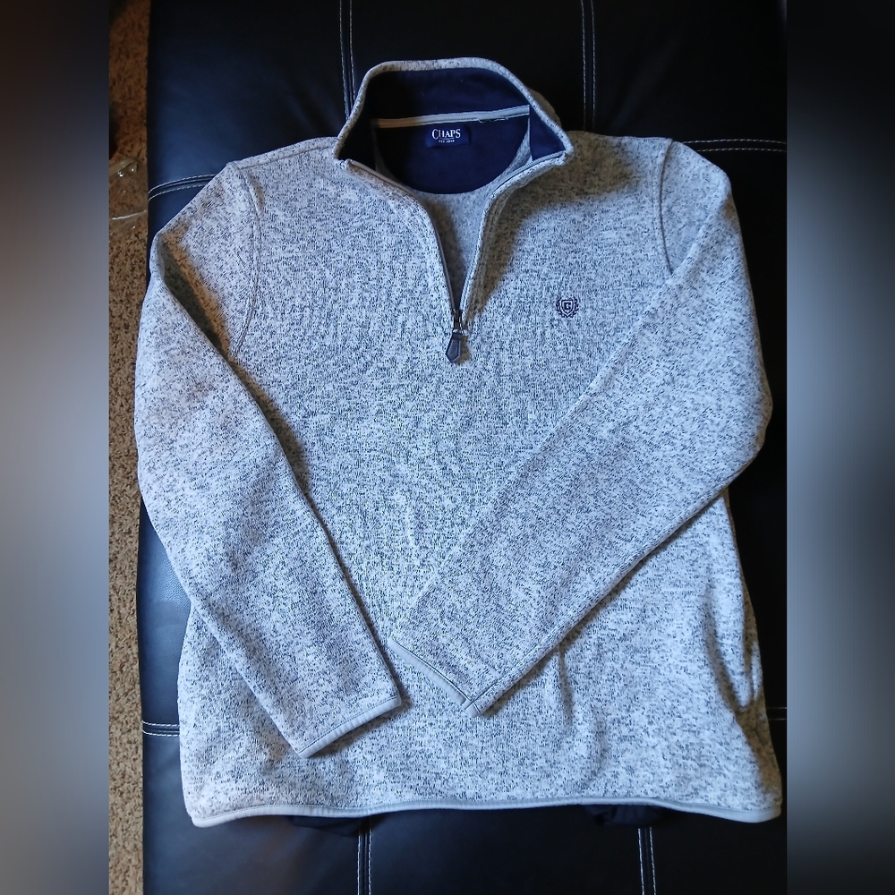 Chaps Gray Zip Up Sweater with Knit Texture